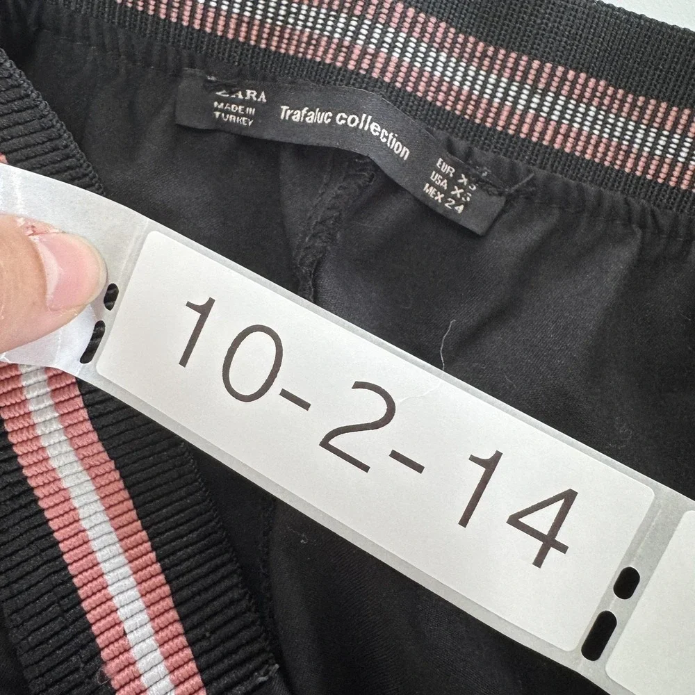 Zara Pants Women XS Black‎ Striped Stretch Waist Tapered Office Career